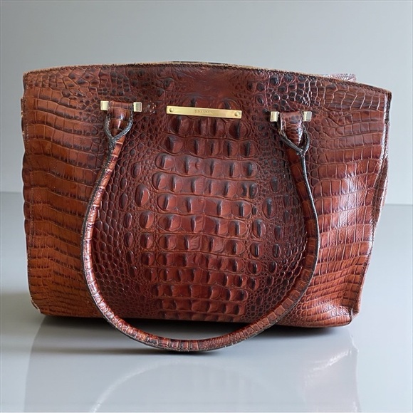 Brahmin Rich Brown Crocodile-Embossed Tote - Picture 1 of 12